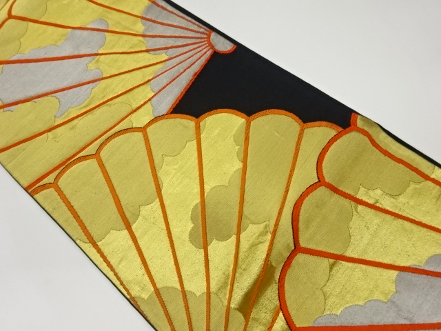 リサイクル　扇子に雲模様織出し袋帯